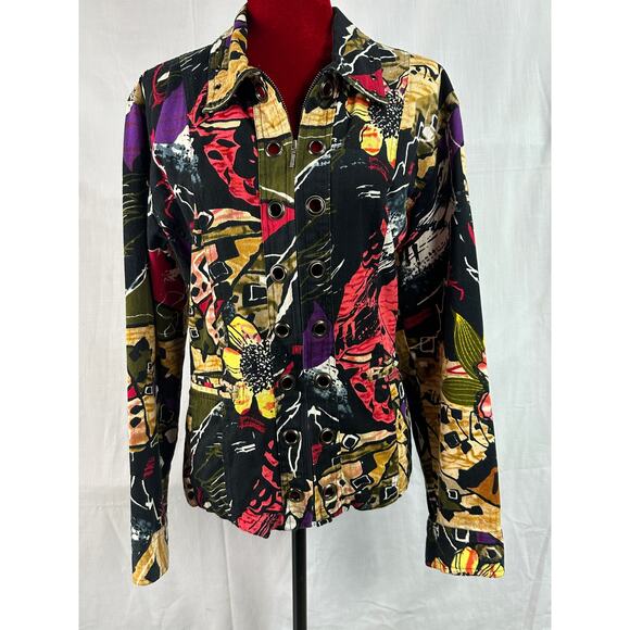 Wearable Art jacket women's size XL by Units cotton zipup colorful with grommets - Picture 1 of 14